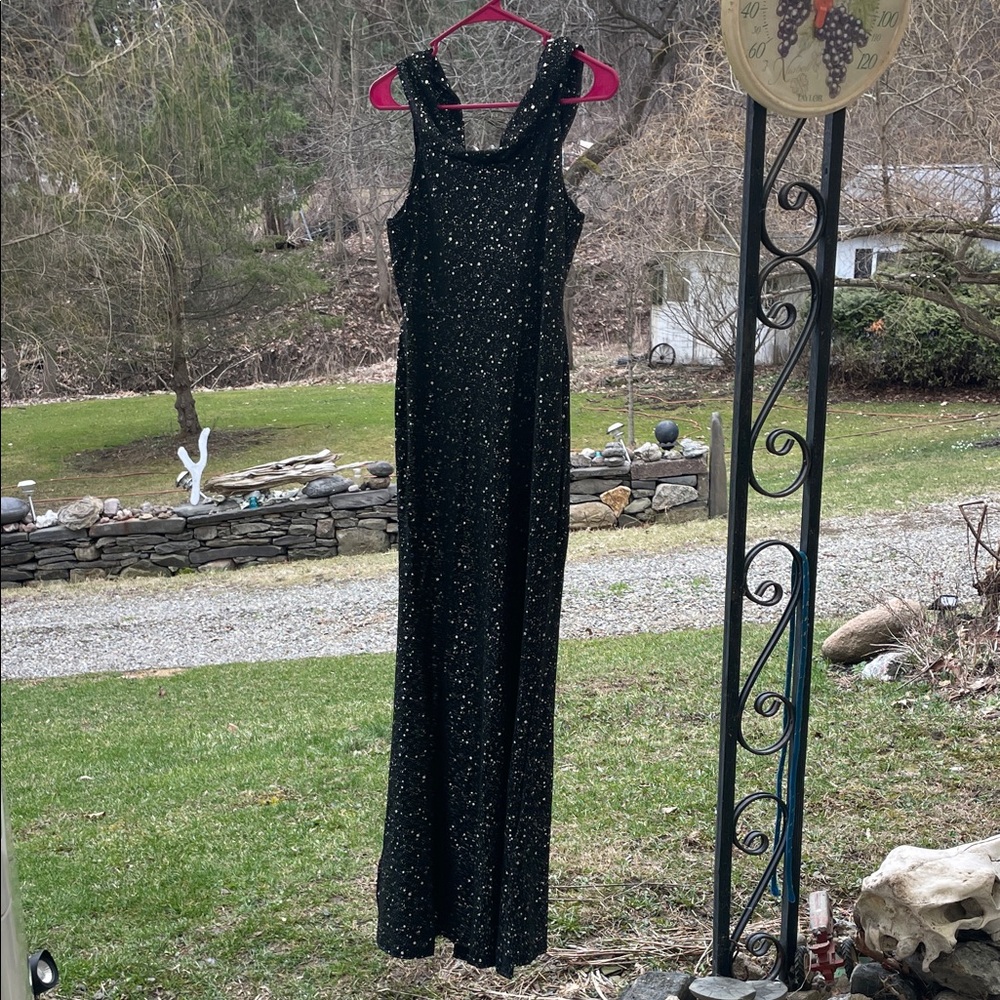 Black stretchy off-shoulder evening gown